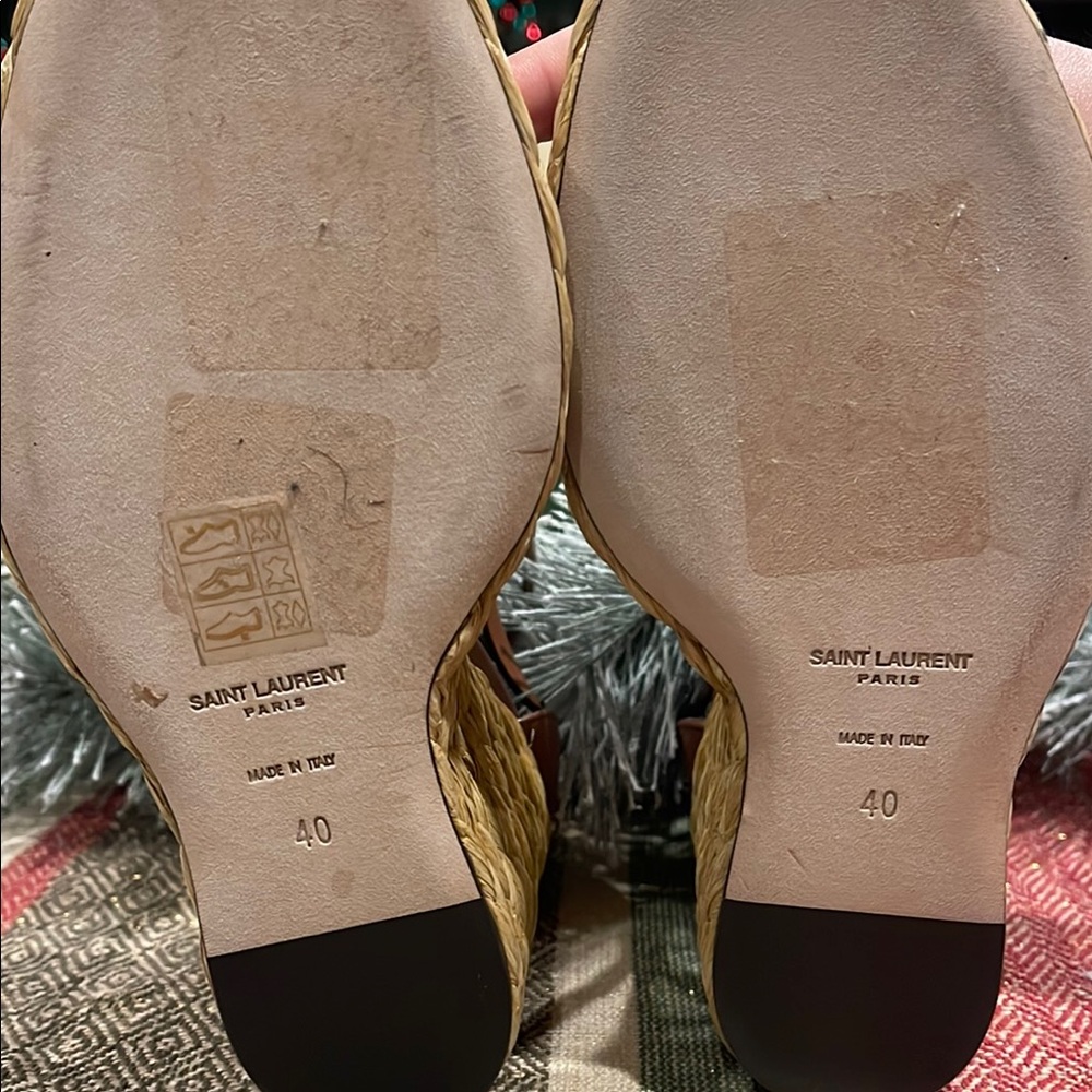 Saint Laurent Tan Leather Wedge Sandals - Picture 2 of 6